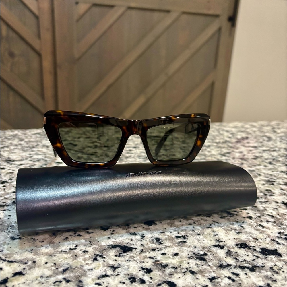 Saint Laurent Tortoiseshell Sunglasses with leather case